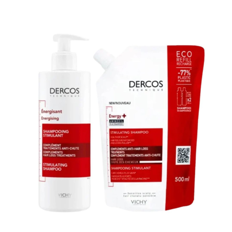 VICHY DERCOS CHAMPÚ ENERGY+ 400 ML + RECARGA 500 ML (ROJO) PACK